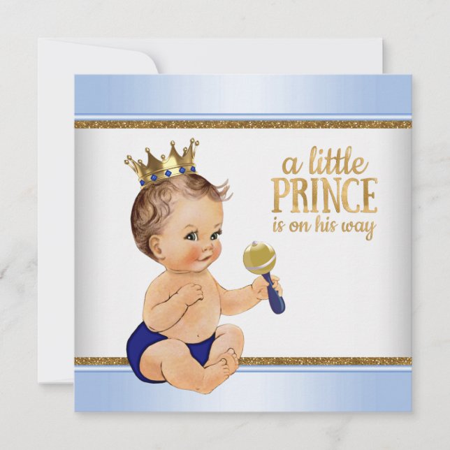 Baby Blue Gold Prince Baby Dusche Einladung (Vorderseite)