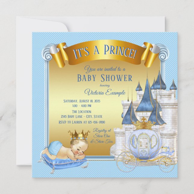 Baby Blue Gold Prince Babydusche Einladungen (Vorderseite)