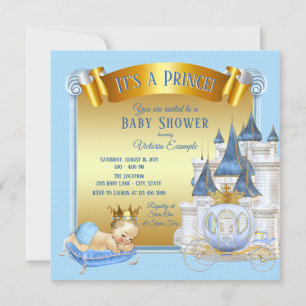 Baby Blue Gold Prince Babydusche Einladungen