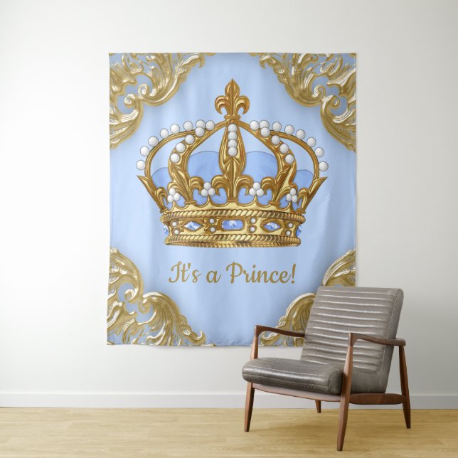 Baby Blue Gold Prince Babydusche Hintergrund Wandteppich (Beispiel)
