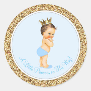 Baby Blue Gold Prinz Baby Shower Runder Aufkleber
