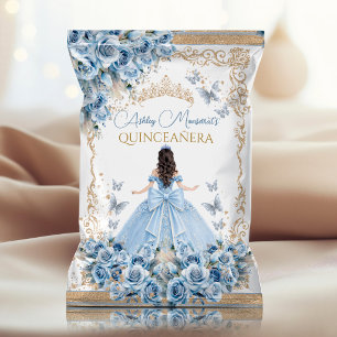 Baby Blue Gold Quinceañera-Chipstüte mit Krone Flyer
