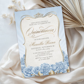 Baby Blue Gold Quinceañera Einladung