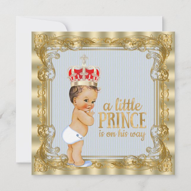 Baby Blue Gold Royal Prince Baby Dusche Einladung (Vorderseite)