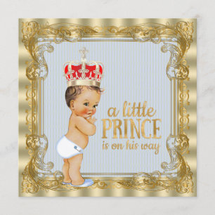 Baby Blue Gold Royal Prince Baby Dusche Einladung