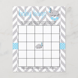 Baby Blue & Gray Elephant Baby Shower - Bingo Flyer