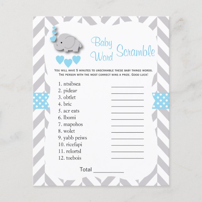 Baby Blue & Gray Elephant Baby Shower - Scramble Flyer (Vorne)
