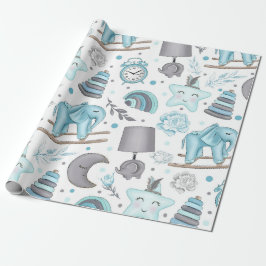 BABY BLUE & GRAY ELEPHANTS LAMPEN TOYS GESCHENKPAPIER