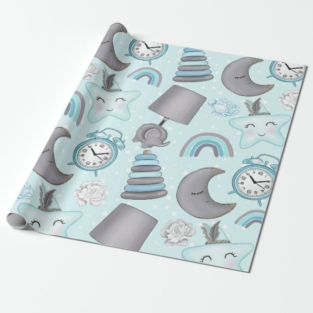 BABY BLUE & GRAY ELEPHANTS LAMPEN TOYS GESCHENKPAPIER (Ungerollt)