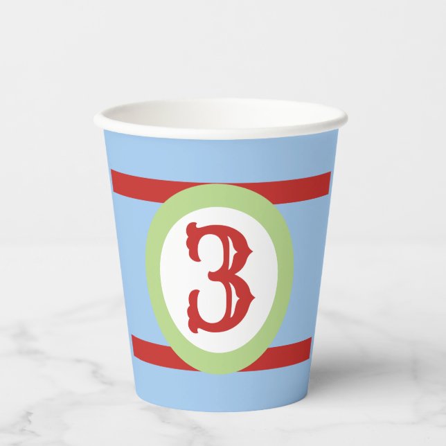 Baby Blue Green und Red Custom Birthday Number Pap Pappbecher (Vorderseite)