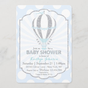 Baby Blue Hot Air Ballon Babydusche Einladung