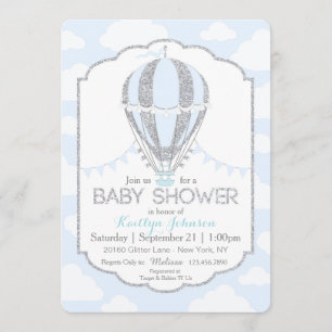 Baby Blue Hot Air Balloon Babydusche Einladung
