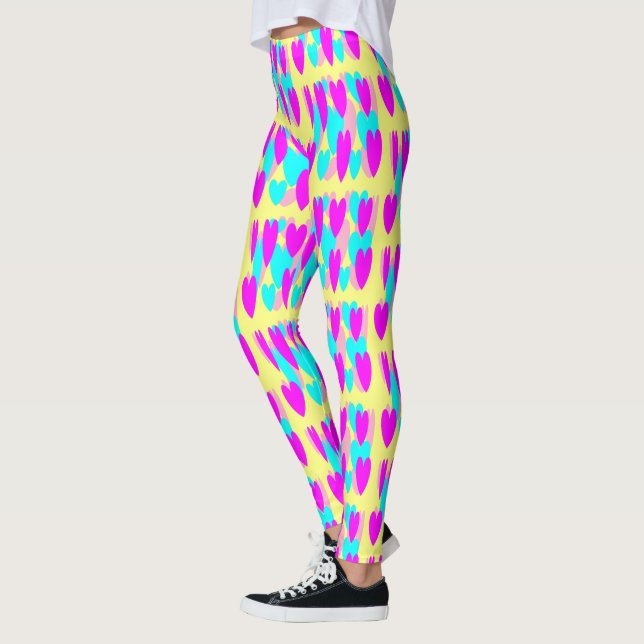 Baby Blue Hot Pink mellow gelbe Herzen Leggings (Links)