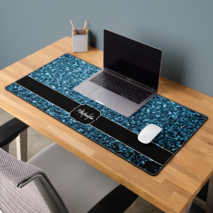 Baby Blue Imitats Glitzer Glitzern Monogram Schreibtischunterlage