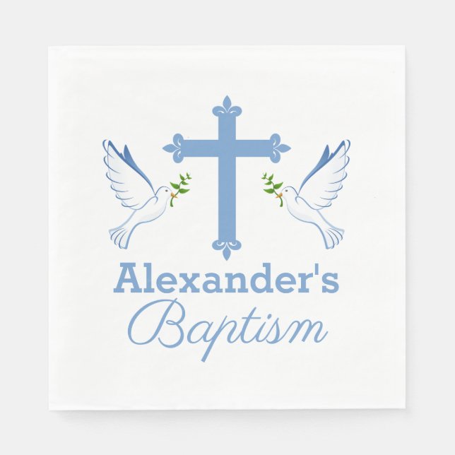 Baby Blue Individuelle Name Taufe mit Kreuz und Ta Serviette (Vorderseite)