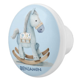 Baby Blue Kinderzimmer Rocking Horse Name Drawer Keramikknauf