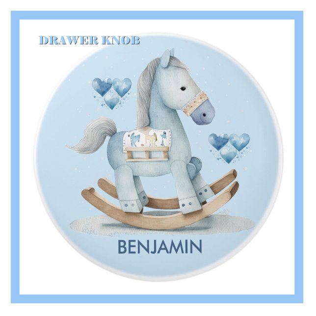 Baby Blue Kinderzimmer Rocking Horse Name Drawer Keramikknauf (Von Creator hochgeladen)