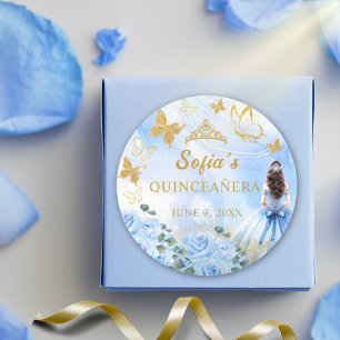 Baby Blue Kleid Prinzessin Glitter Quinceañera Runder Aufkleber