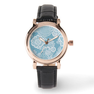 Baby Blue Lace AI-Kunst Armbanduhr