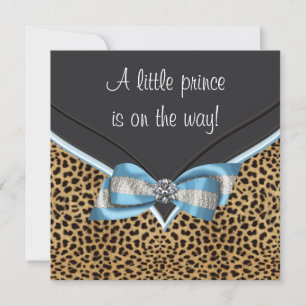Baby Blue Leopard Prince Baby Dusche Einladung