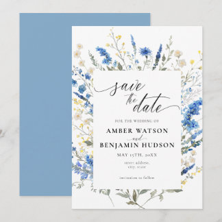 Baby Blue Light Dainty Wild Floral Save the Date Einladung