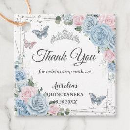 Baby Blue Light Pink Floral Butterfly Quinceñera Geschenkanhänger