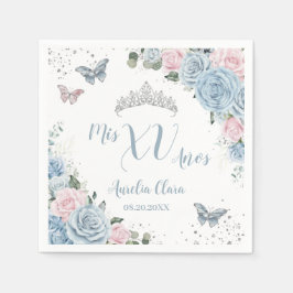 Baby Blue Light Pink Floral Butterfly Quinceñera Serviette
