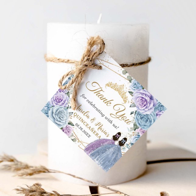 Baby Blue Lila Floral Twins Quinceañera Princess Geschenkanhänger (Von Creator hochgeladen)