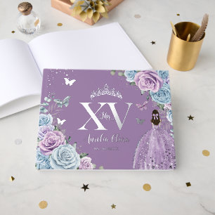 Baby Blue Lila Lilac Floral Silver Quinceañera Gästebuch