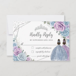 Baby Blue Lila Lilac Floral Twins Quinceañera RSVP Karte