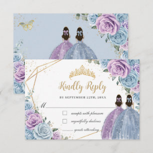 Baby Blue Lila Lilac Floral Twins Quinceañera RSVP Karte