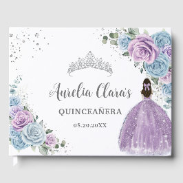 Baby Blue Lilac Floral Princess Silver Quinceañera Gästebuch