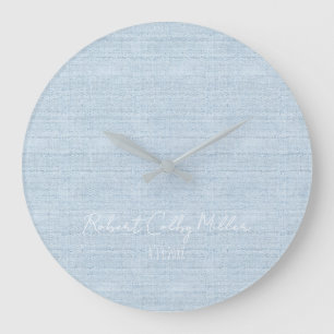 Baby blue Linen Fabric Full Name Date Nursery Große Wanduhr