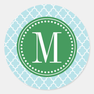 Baby Blue marokkanische Tiles Lattice Personalisie Runder Aufkleber