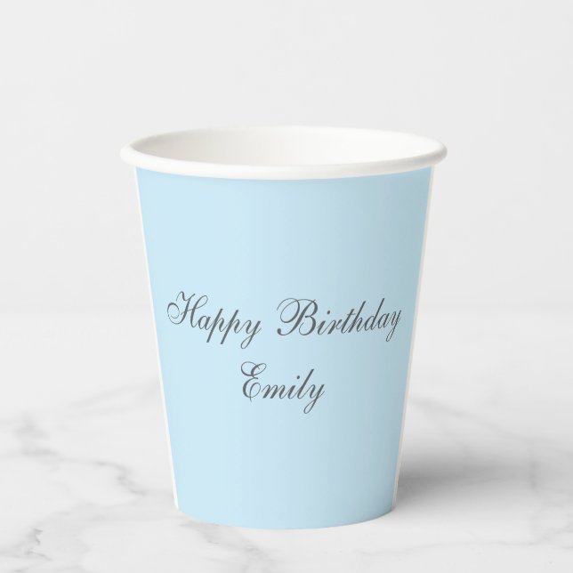 Baby Blue Minimalist Birthday Party Paper Cup Pappbecher (Vorderseite)