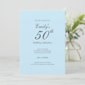 Baby Blue Minimalistisch 50. Geburtstag Einladung