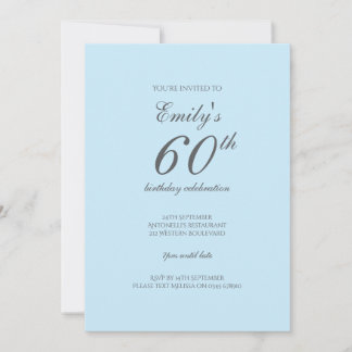 Baby Blue Minimalistisch 60. Geburtstag Einladung