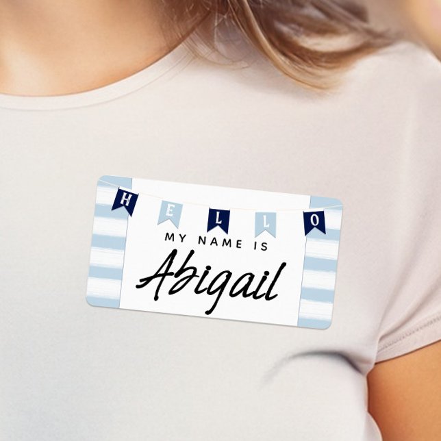 Baby Blue Nautical Hallo Mein Name ist Aufkleber (Cute "It's a Boy" Baby Shower "Hello My Name Is" Nautical Name Tags)