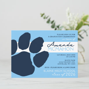 Baby Blue & Navy Elegant Pawprint (Foto Back) Einladung