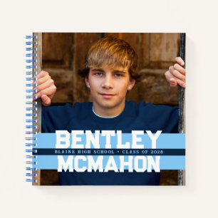 Baby Blue & Navy Foto Abschluss Guestbook Notizbuch