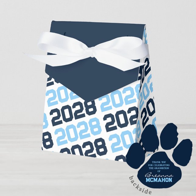 Baby Blue & Navy Grad Danke Pawprint Back Geschenk Geschenkschachtel (Repeating Class of ANY Year Navy and Light Blue Favor Gift Boxes)