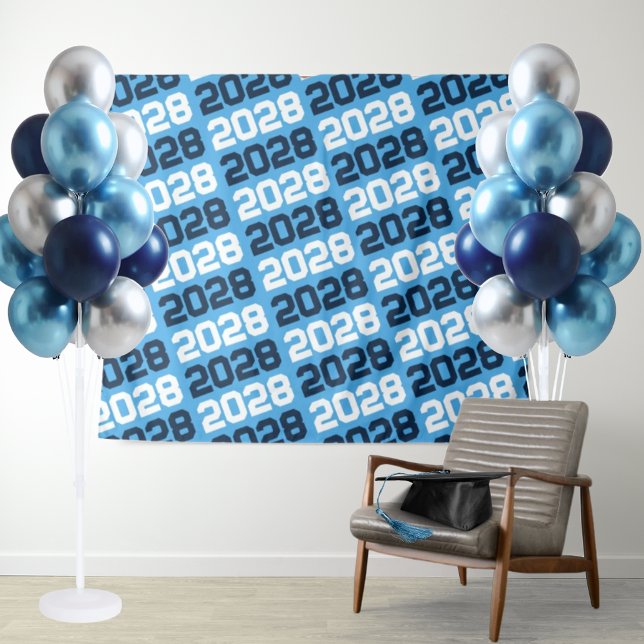 Baby Blue Navy Jährliche Abschluss Hintergrund Wandteppich (Hanging Graduation Repeating Class of ANY Year Backdrop in Baby Blue and Navy Blue)