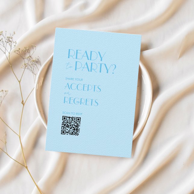 Baby Blue Ocean Bold Wedding QR Code RSVP Karte (QR code RSVP card)