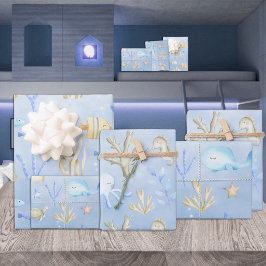 Baby Blue Octopus & Seepferd unter dem Meer Geschenkpapier