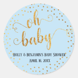Baby Blue "Oh Baby" Imitate Gold Foil Confetti Runder Aufkleber