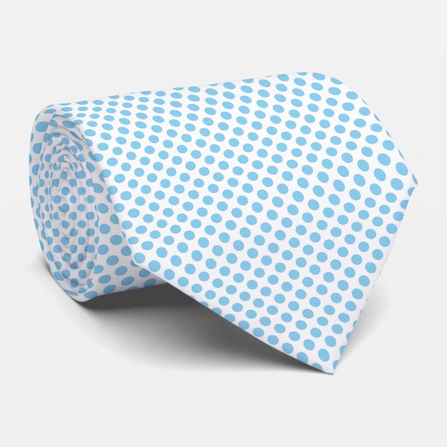 Baby Blue on White Medium Size Polka Dots Krawatte (Gerollt)