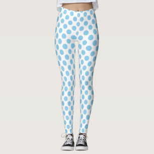 Baby Blue on White Medium Size Polka Dots Leggings