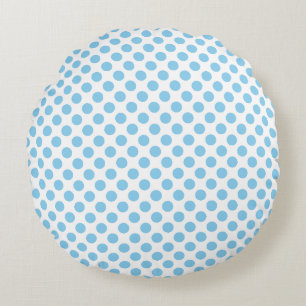 Baby Blue on White Medium Size Polka Dots Rundes Kissen