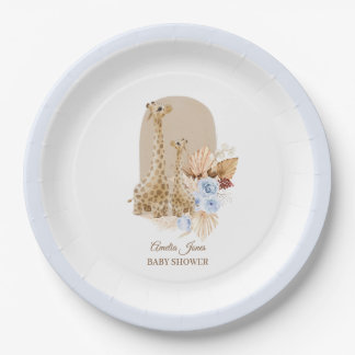 Baby Blue Pampas Grass Giraffe Baby Dusche Pappteller