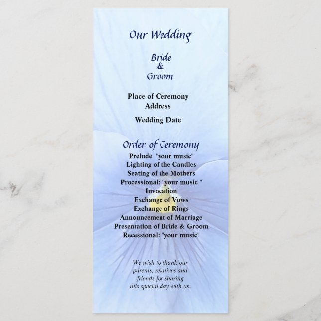 Baby Blue Pansy Wedding Program Programm (Vorderseite)